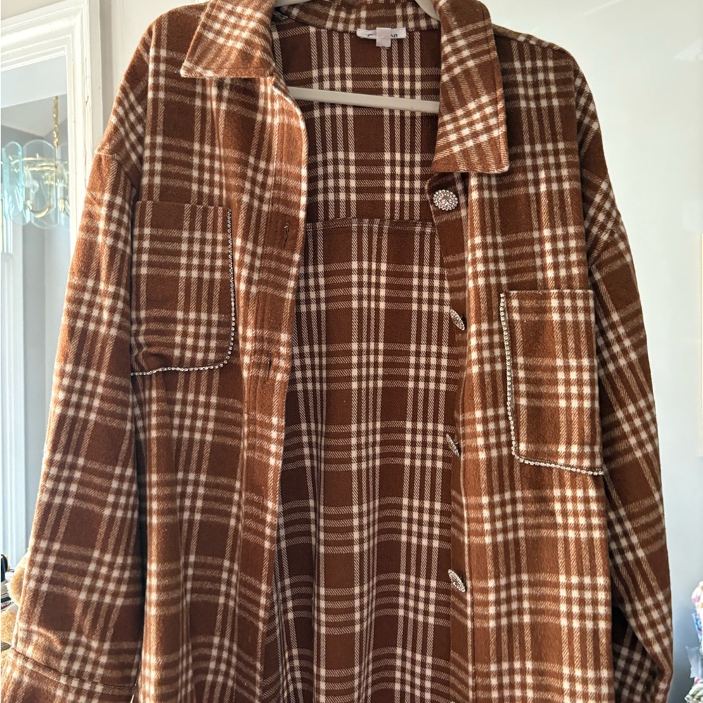 NEW OVER SIZED New GeeGee without tags Women's Brown Plaid Utility Jacket
